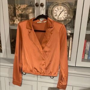 Elegant Rust Orange Women's Satin Blouse